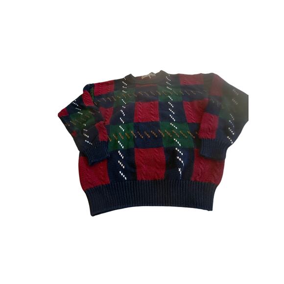 St Johns Bay Sweater Men XL Blue Red Green Chunky Knit Cosby Fisherman Grandpa - Picture 2 of 4